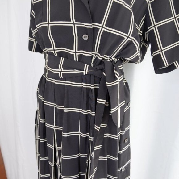 Vintage 1970s/1980s Windowpane Check Pleated Midi Wrap Dress Sz 6 - Picture 6 of 8